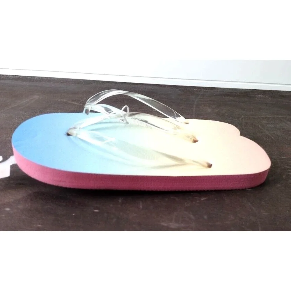 Cat & Jack Kids Flip Flops‎ Rainbow Ombre Clear Straps Size S 13/1